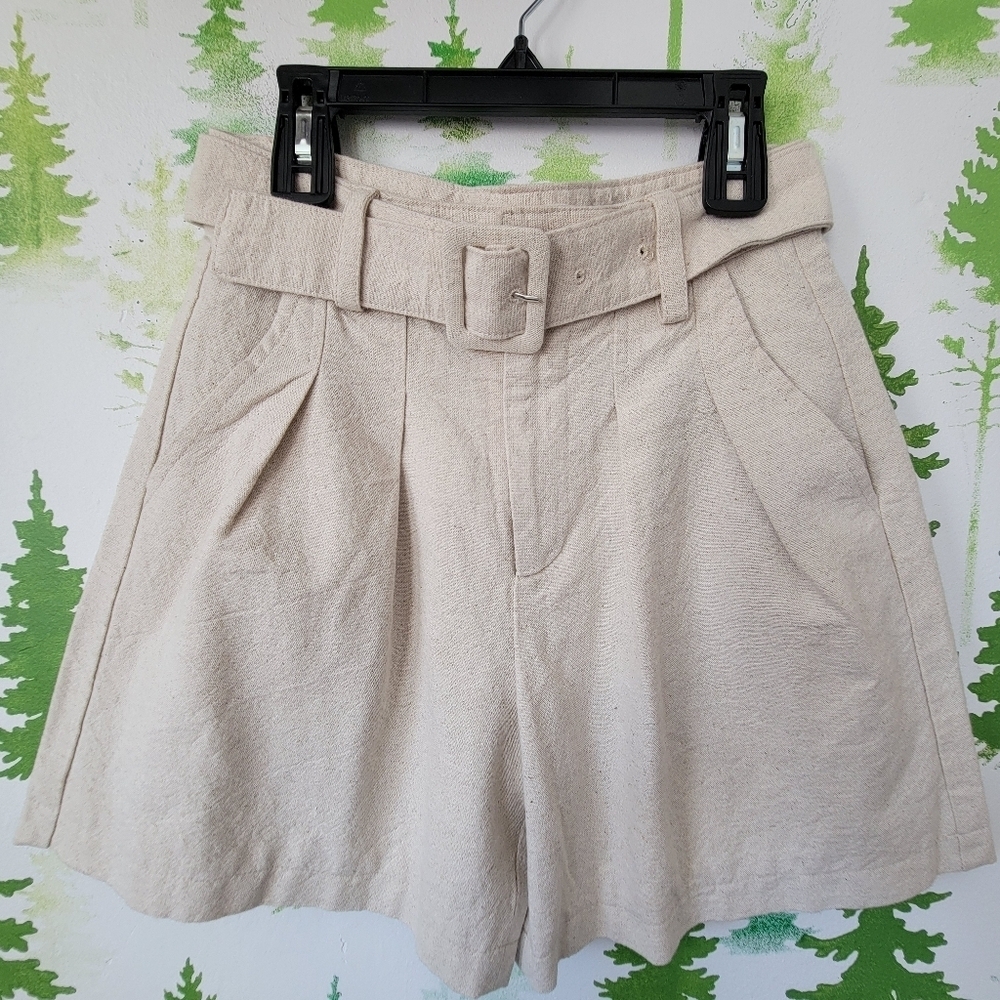 New Blank NYC Shelly Cream Belted Shorts.